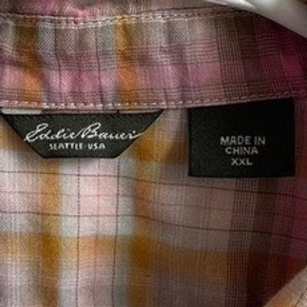 Eddie Bauer Womens XXL Pink Orange Plaid Long Sleeve Cotton Button Down Shirt - Picture 3 of 5